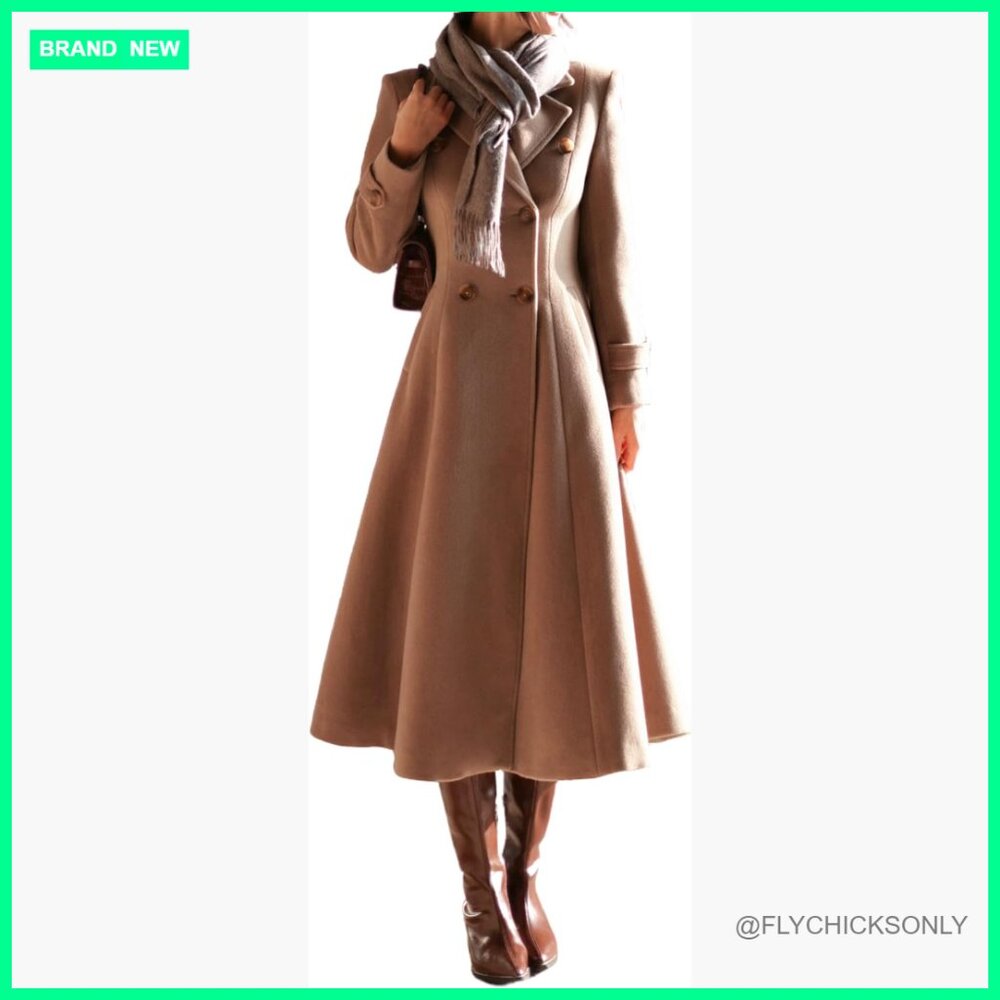 Wool Blend Long Trench Coat Double Breasted Pea Coat Slim Fit